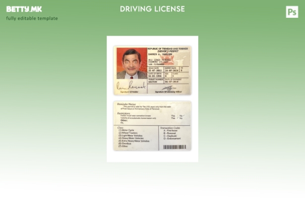 Модерен стил присутен шаблон за возачка дозвола од Тринидад и Тобаго